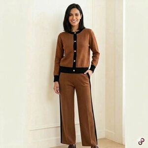 S. Christina Elegant Brown & Black Women's Pantsuit S/M